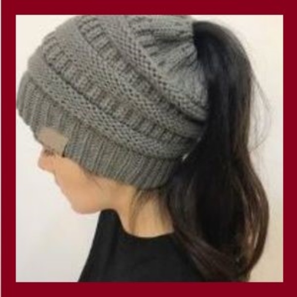 Accessories - Ladies Stretch Knit Ponytail Beanie Hat